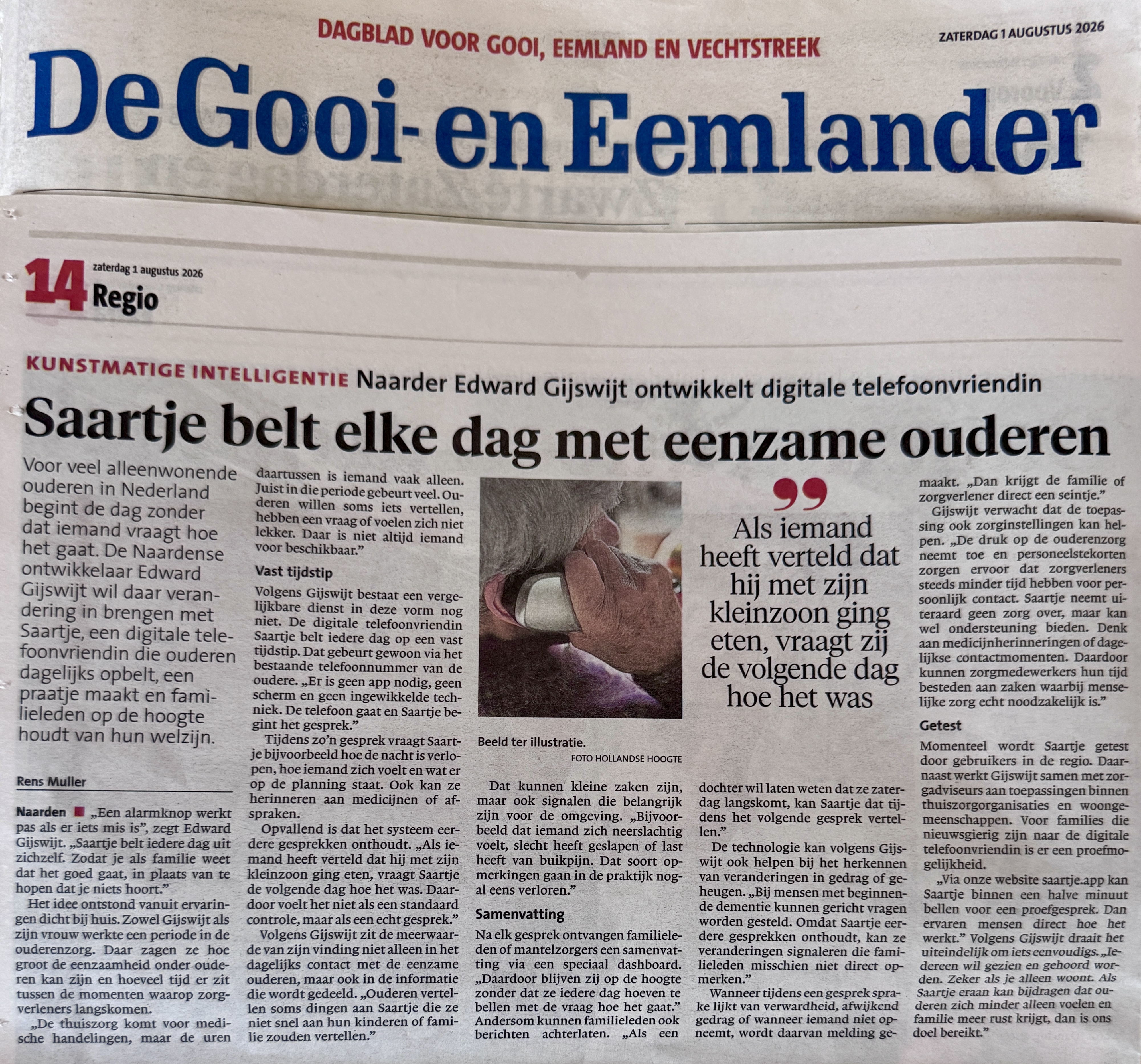 Saartje in De Gooi- en Eemlander — zaterdag 1 augustus 2026