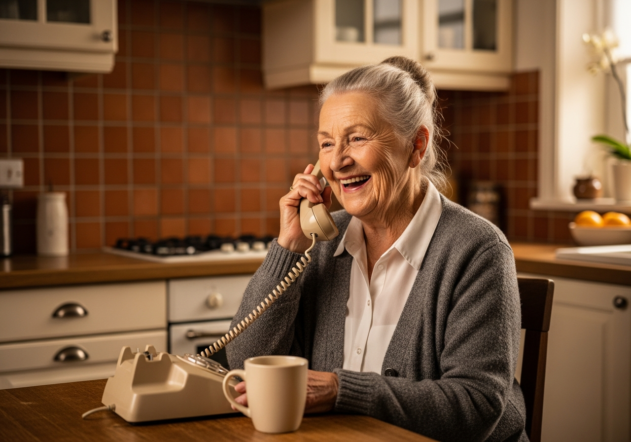 Oudere vrouw praat lachend met Saartje