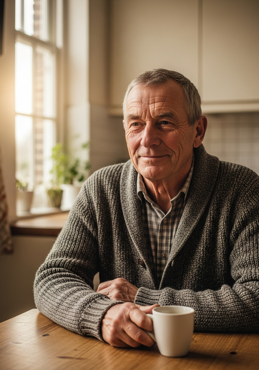 Oudere man met vriendelijke glimlach